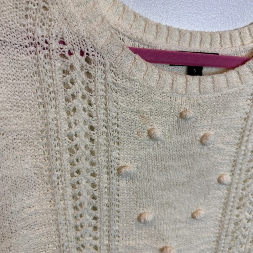 J. Crew White Popcorn Cable-knit Sweater Cottage Core